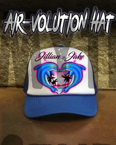 I018 Personalized Airbrush Dolphin Heart Snapback Trucker Hat Design Yours