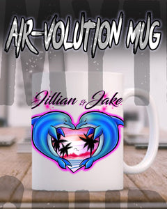 I018 Personalized Airbrush Dolphin Heart Ceramic Coffee Mug Design Yours