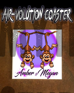 I023 Personalized Airbrush Best Friend Monkeys Ceramic Coaster Design Yours
