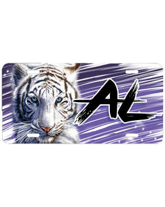 I039 Digitally Airbrush Painted Personalized Custom White Tiger Animals    Auto License Plate Tag