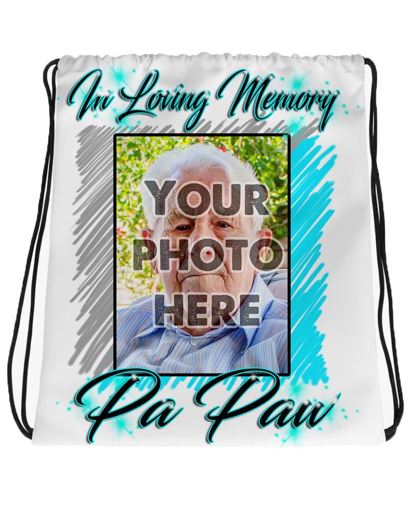 PT001 Photo Picture on airbrushed personalized custom name RIP image Funeral s customized colors Printed choose own writing  Drawstring Backpack