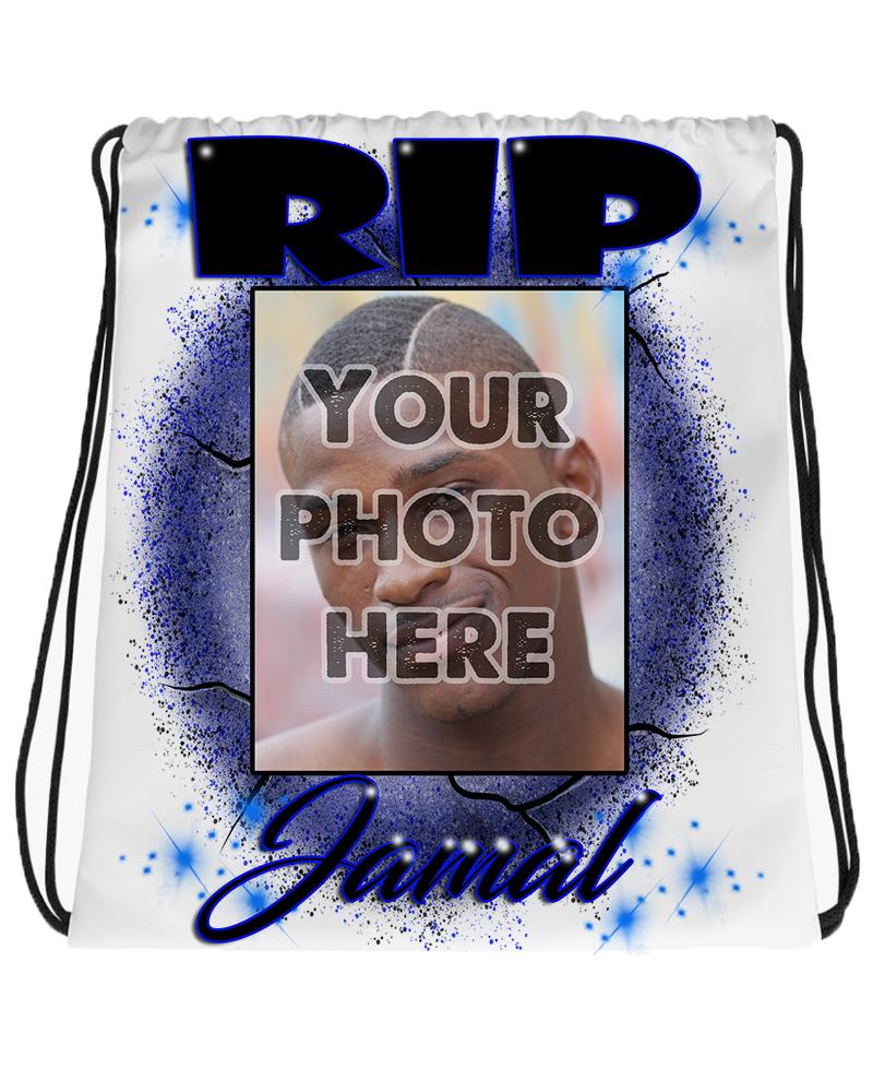 PT002 Photo Picture on airbrushed personalized custom granite name RIP image Funeral customized colors Printed choose own writing  Drawstring Backpack