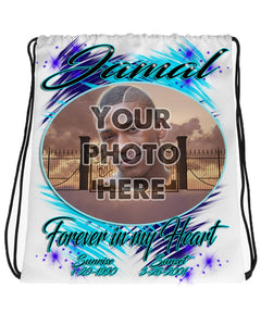 PT006 Photo Picture on coaster airbrushed personalized custom name Heavens gate RIP clouds customized colors Printed choose own writing  Drawstring Backpack