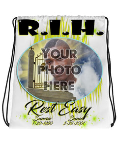 PT007 Photo Picture on airbrushed personalized custom name Heavens gate RIP clouds customized colors Printed choose own writing  Drawstring Backpack